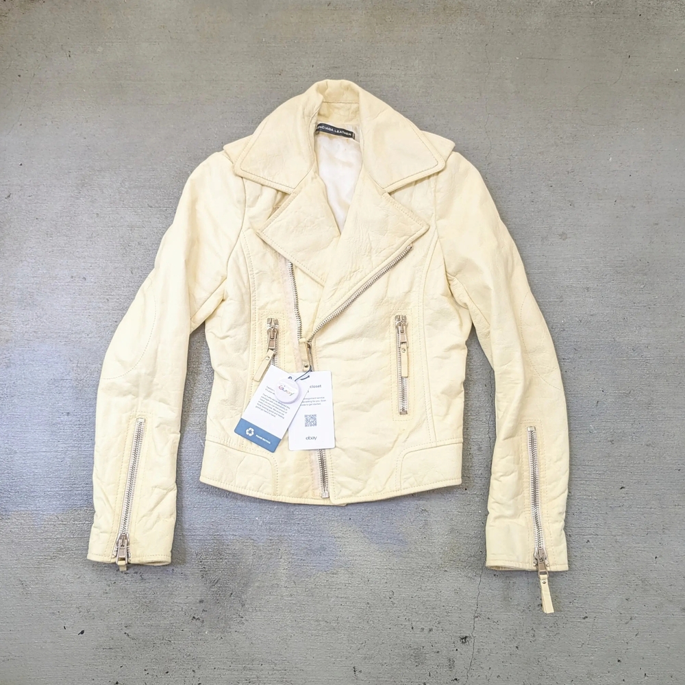 Balenciaga Leather Jacket White Women 38 Motorcycle Biker Zip Up